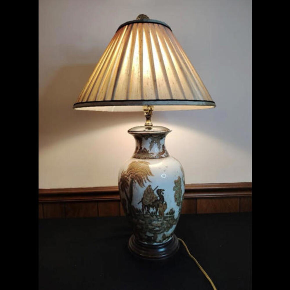 Antique Chinese Hand Painted Porcelain Lamp c. 1920. Kenilworth Pottery. Stamped